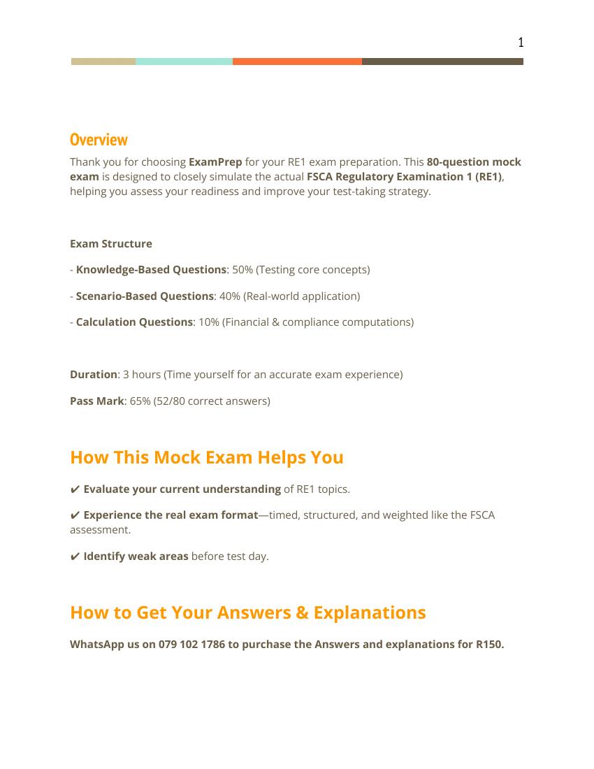 Sample RE1 mock exam questions