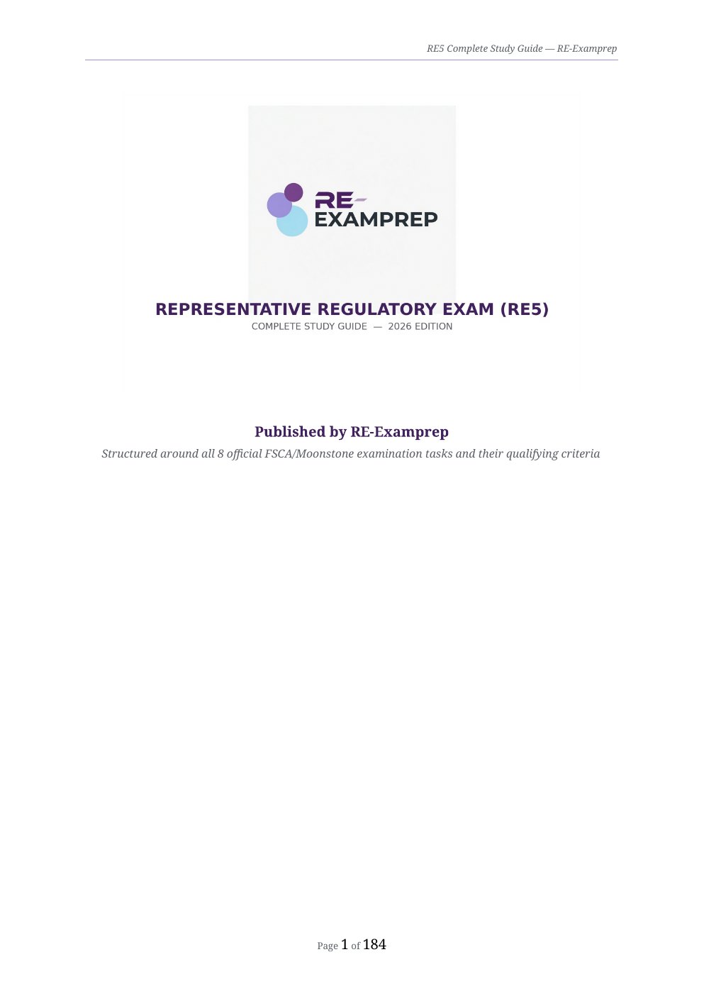 RE5 study guide cover page, 2026 edition