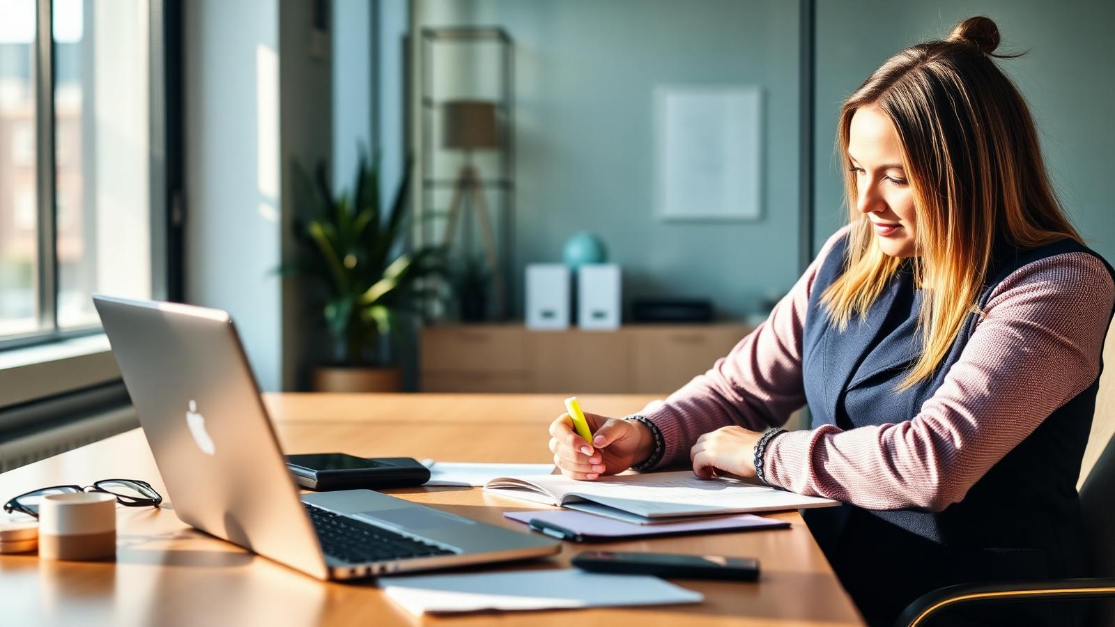 Financial adviser highlighting RE5 study notes at a desk
