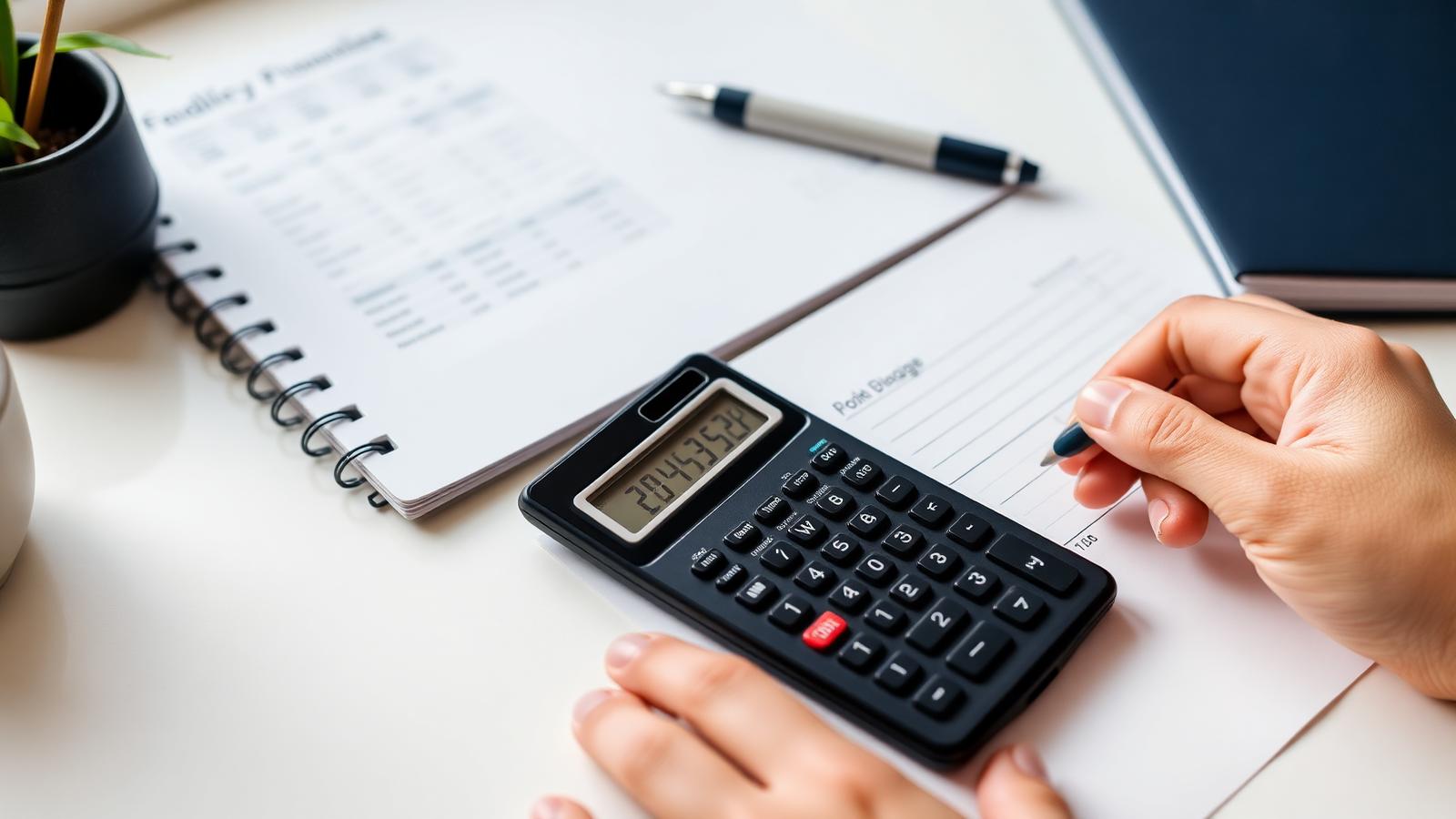 Calculator and notebook used to budget for RE5 exam and study material costs